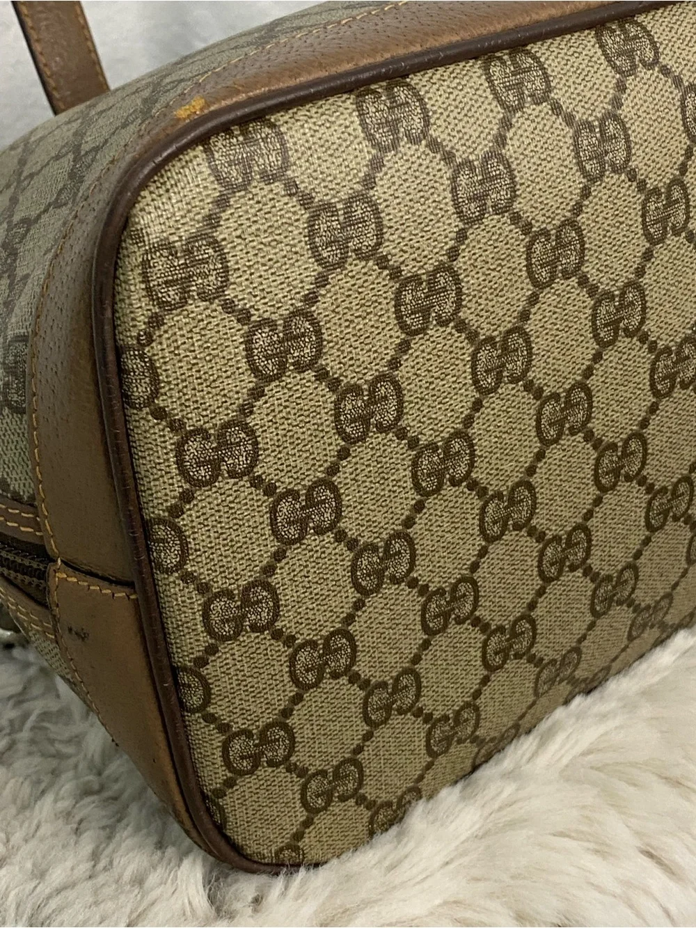 Gucci Tan & Beige GG Canvas Satchel with Gold Hardware